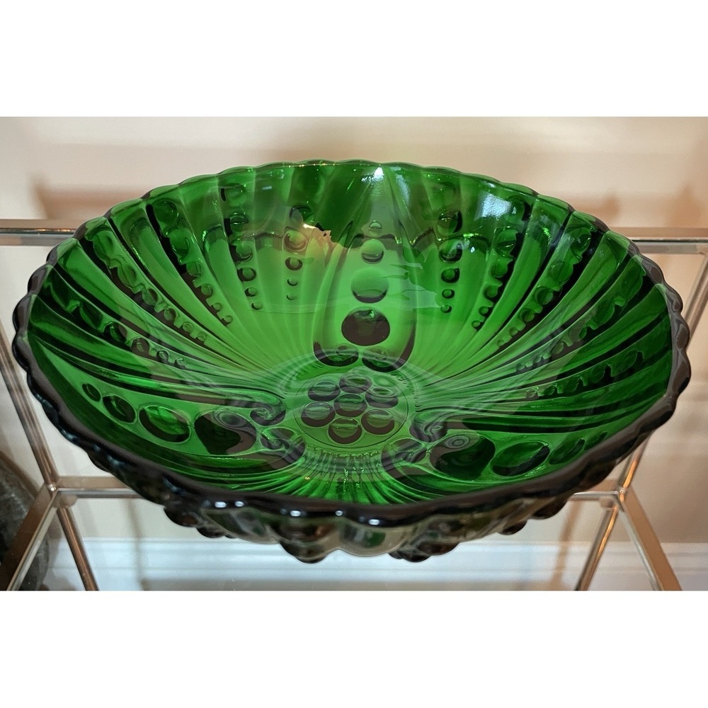 Vintage Anchor Hocking Glass Serving Bowl Burple Forest Green 8 1/2" D